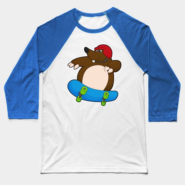 Mole as Skater with Skateboard & Helmet Baseball T-Shirt by Markus Schnabel